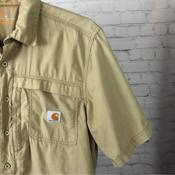Men's Carhartt Force Dark Khaki Short Sleeve Button Down Work Shirt. Size Medium - Picture 7 of 16